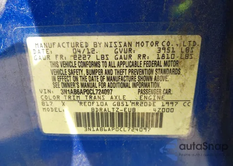 2012 Nissan Sentra 2.0 Sr from USA, damaged, VIN 3N1AB6AP0CL724097